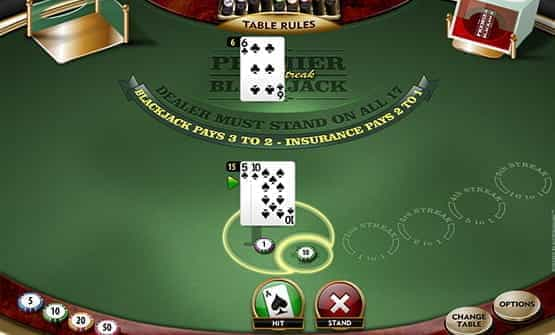 Cards from the Premier High Streak Blackjack online game