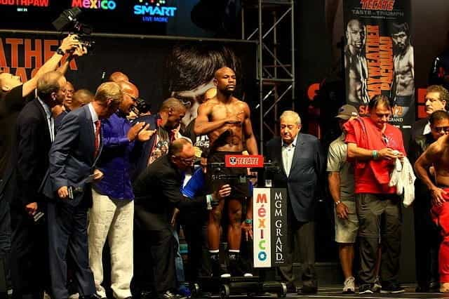 Floyd Mayweather Jr. at a weigh-in. 