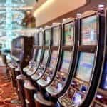 A row of slot machines.