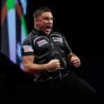 Gerwyn Price celebrates a big check-out at the oche.